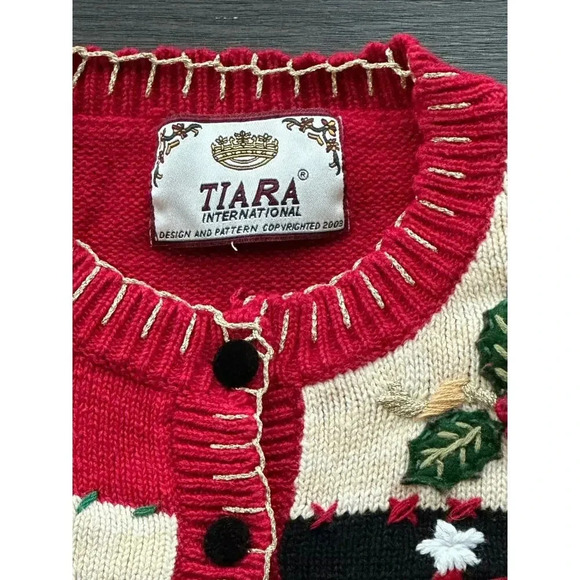 Tiara International Christmas Button-Down Cardigan Sweater medium - Picture 4 of 7